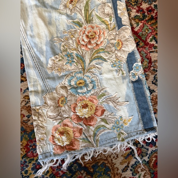 Johnny Was patchwork silk floral Wide Leg Jeans Size 32 - Picture 4 of 14